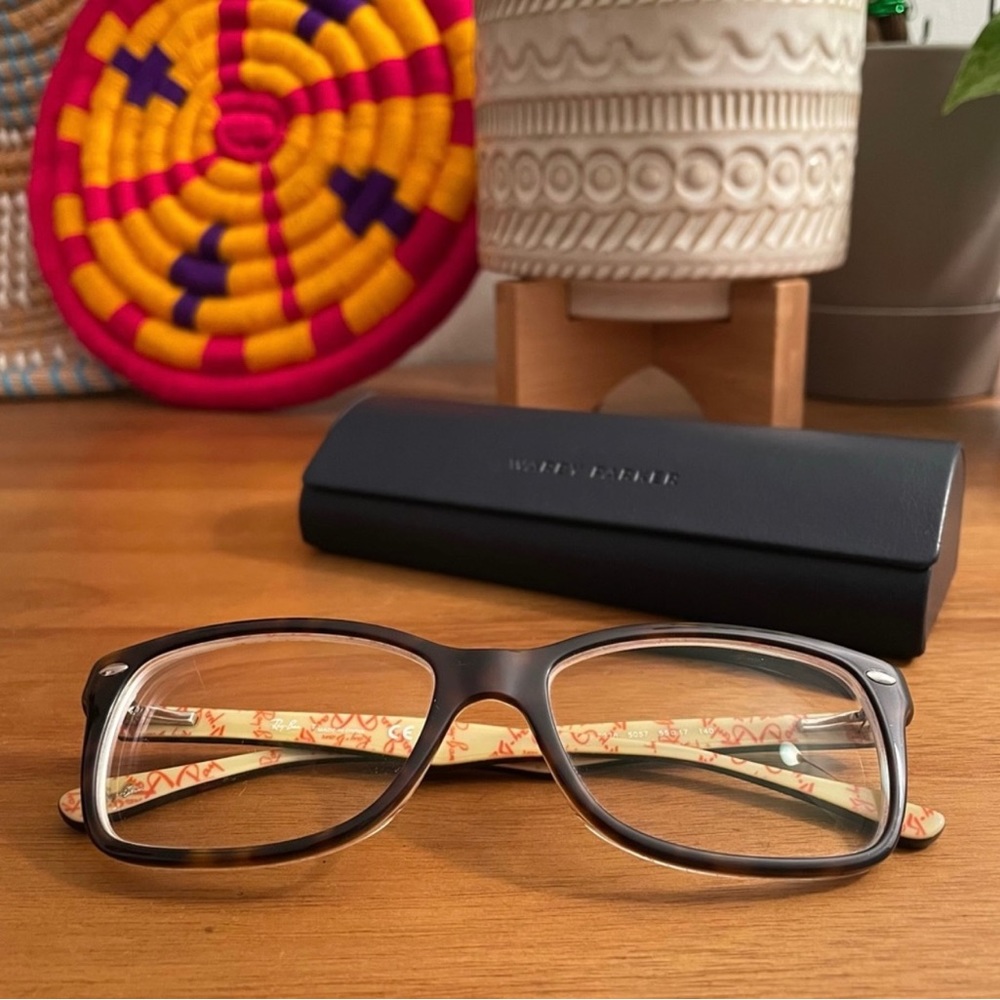 Ray-Ban Tortoise Dark Havana Glasses On Beige Texture